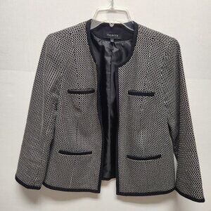 Talbots Womens 6 Boxy Knit Blazer Jacket Black White Business Career Academia